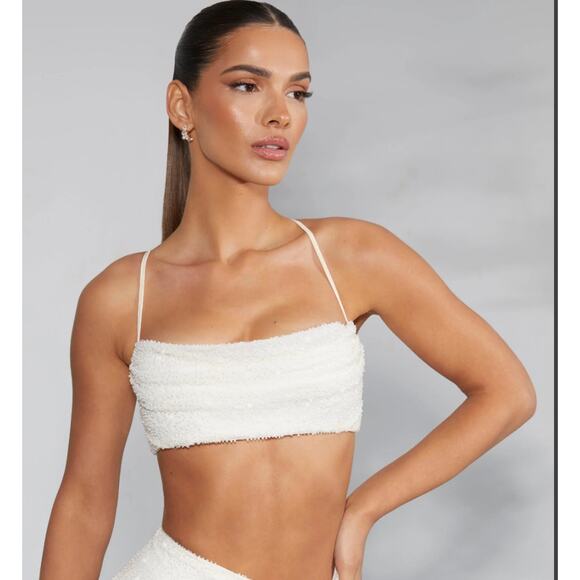 Oh Polly Pisa Embellished Cross Back Crop Top in Ivory US 8 - Picture 1 of 7